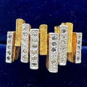 Panetta vintage sterling silver gold vermeil rhinestones modernist ring 6.5